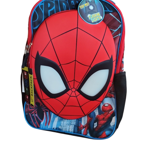 NWT Marvel Spider-Man 3-D Mask Boys' Light-Up 17" Backpack, Black/Red - Picture 1 of 11